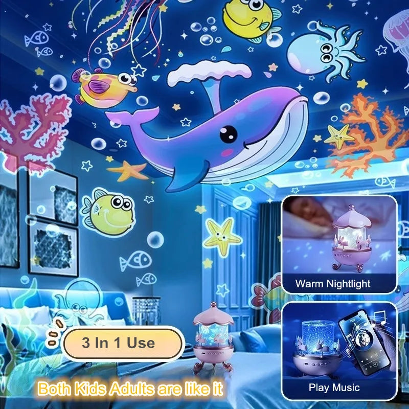 Kids Star Projector Night Light with 12 Films, Bluetooth Music and Rechargeable LED Lamp