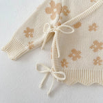 Floral Jacquard Knit Baby Set – 4PCS Autumn & Winter Outfit with Coat, Pants, Hat & Socks (1–3 Years)