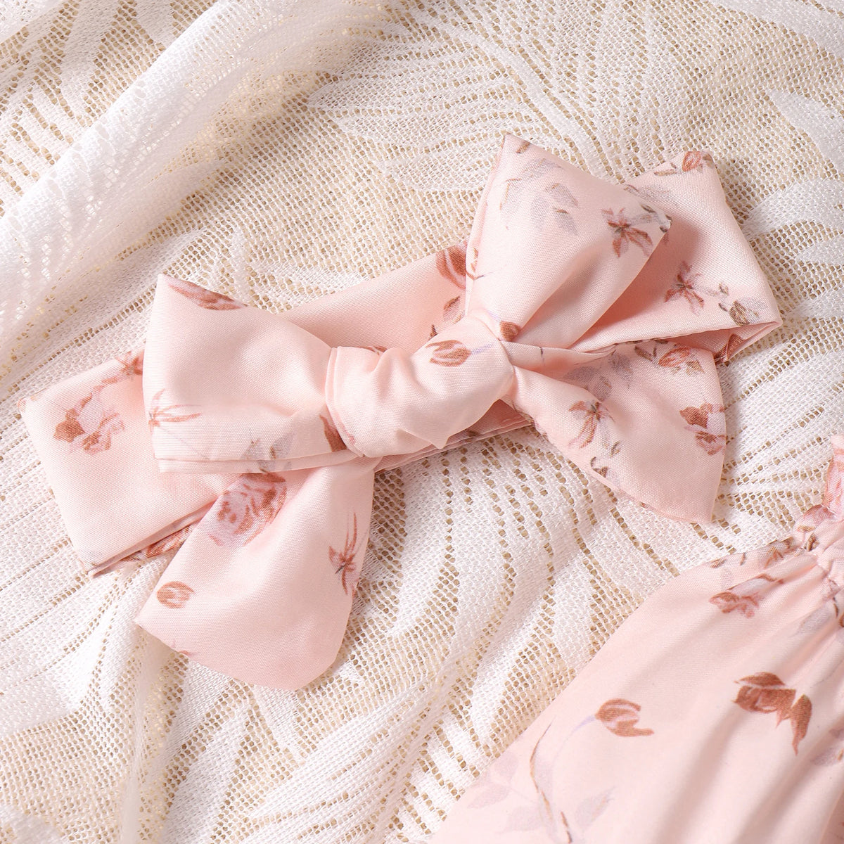 2PCS Spring And Autumn 0-1 Year Old Girl Baby Sweet And Cute Apricot Long-Sleeved Floral Skirt Hat + Hair Band Set