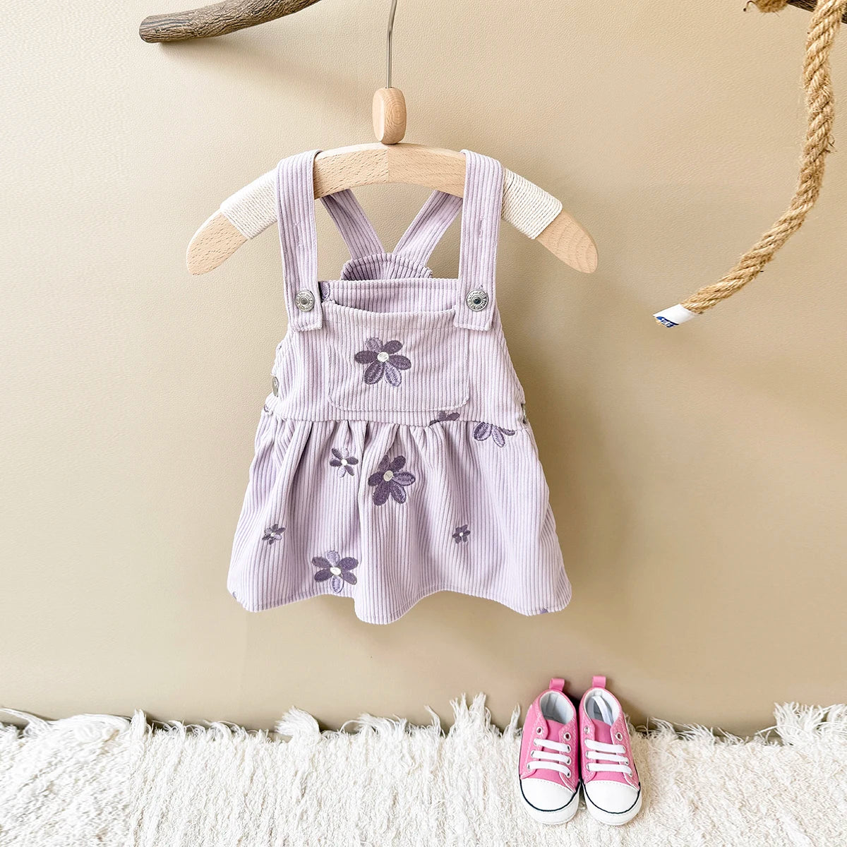 Baby Girl Denim Embroidered Dress – Floral Strap Skirt One-Piece Summer Outfit (1–2 Years)