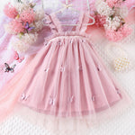 Summer 4-7 Years Old Children Fashion Trend Personality Cute Comfortable Soft Pink Halter Mesh Dress Solid Color