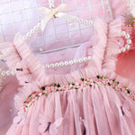 Summer 4-7 Years Old Children Fashion Trend Personality Cute Comfortable Soft Pink Halter Mesh Dress Solid Color