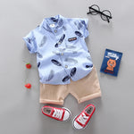 0-3 Year Old Baby Summer Feather Print Shirt Short Sleeve Suit