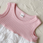 Baby Girl 3D Rose Knit Set – Pink Knitted Top & Beige Puff Skirt Outfit for Autumn (0–3 Years)