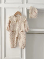 Floral Lace Hooded Romper for Baby Girls – Korean Style Cotton Onesie (1–3 Years)