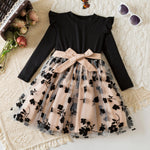 Black Rose Flower Dress for Girls 3 to 8 Years Summer Casual Girl Clothes Ruffles Tulle Elegant Princess Birthday Party Dress