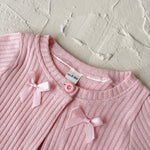 Baby Girl 3D Rose Knit Set – Pink Knitted Top & Beige Puff Skirt Outfit for Autumn (0–3 Years)