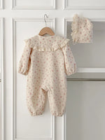 Floral Lace Hooded Romper for Baby Girls – Korean Style Cotton Onesie (1–3 Years)