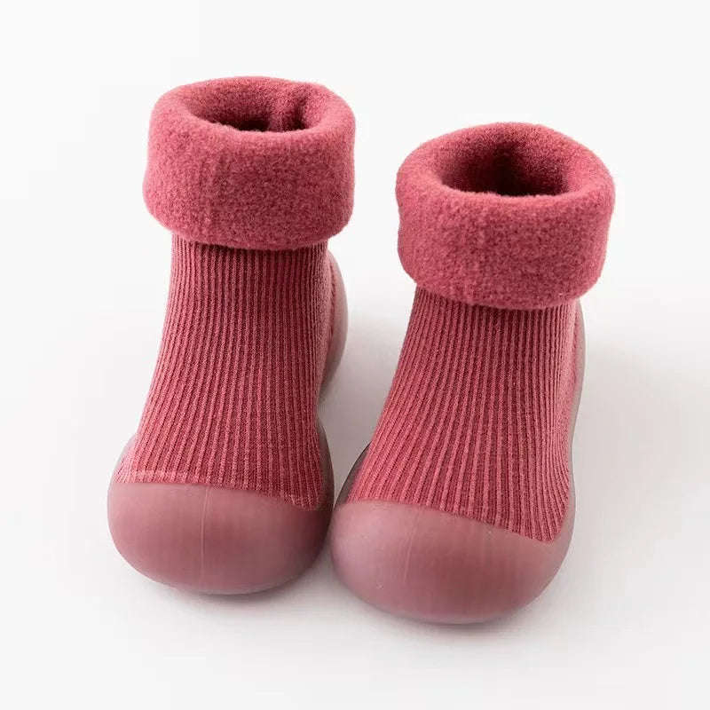 Baby Autumn Winter Fleece Thickened Soft Soled Non Slip Casual Shoes Boys Girls Pure Cotton Socks Shoes Kids Simple Casual Shoes