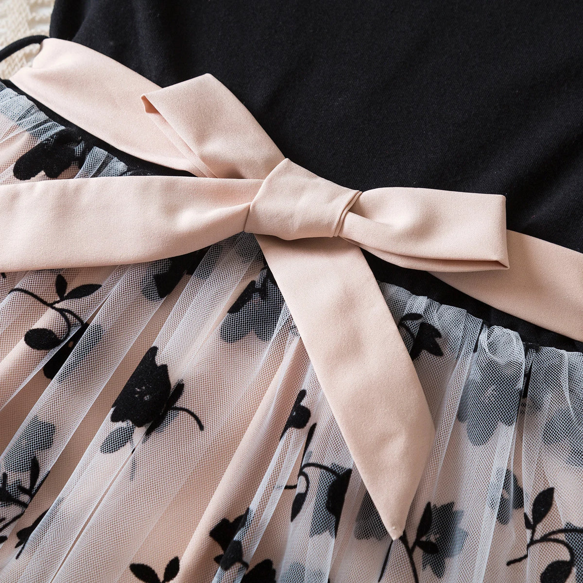 Black Rose Flower Dress for Girls 3 to 8 Years Summer Casual Girl Clothes Ruffles Tulle Elegant Princess Birthday Party Dress