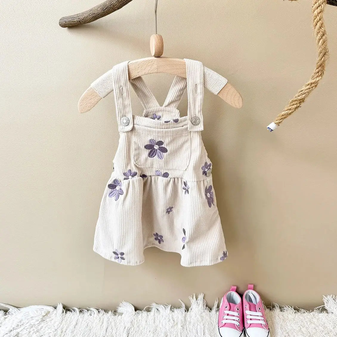 Baby Girl Denim Embroidered Dress – Floral Strap Skirt One-Piece Summer Outfit (1–2 Years)