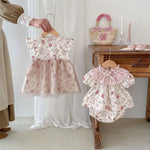 Floral Muslin Baby Girl Summer Set – 2PCS T-Shirt & Shorts Outfit with Bow Detail (0–12 Months)