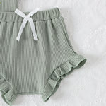 3PCSSummer new style girl baby 0-1 years old sweet and cute wool flower suspender coat + shorts