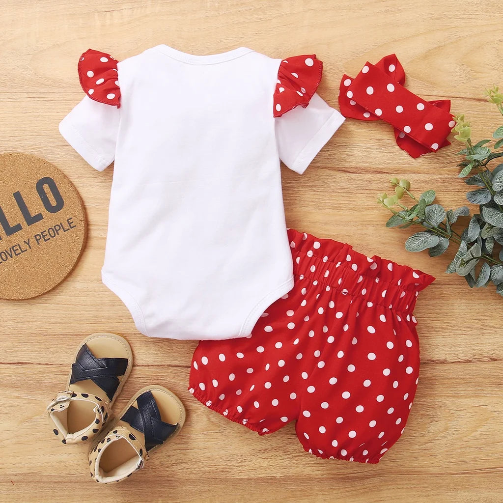 0-18 Months Newborn Baby Girl Cute Polka Dot Summer Outfit Set Short Sleeve Bodysuit+Pants+Headband Toddler Girls Clothing