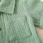 Cotton Linen Casual Toddler Baby Boys Summer Outfits Solid Short Sleeve Pocket Button Down Lapel Shirt + Shorts 2PCS Clothes Set