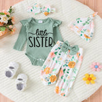 4PCS Summer 0-1 Year Old Cute Fashion Trend Comfortable Soft Baby Heeeoim New Here Cratered Striped Printed Long Sleeve Set
