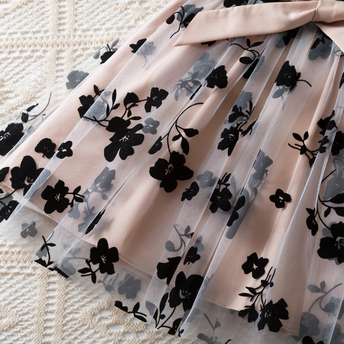 Black Rose Flower Dress for Girls 3 to 8 Years Summer Casual Girl Clothes Ruffles Tulle Elegant Princess Birthday Party Dress