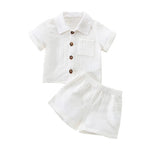 Cotton Linen Casual Toddler Baby Boys Summer Outfits Solid Short Sleeve Pocket Button Down Lapel Shirt + Shorts 2PCS Clothes Set