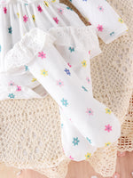 3PCS Autumn New Style 0-1 Year Old Newborn Girl Baby Sweet And Cute Printed Long-Sleeved Clothes + Socks Hair Bands