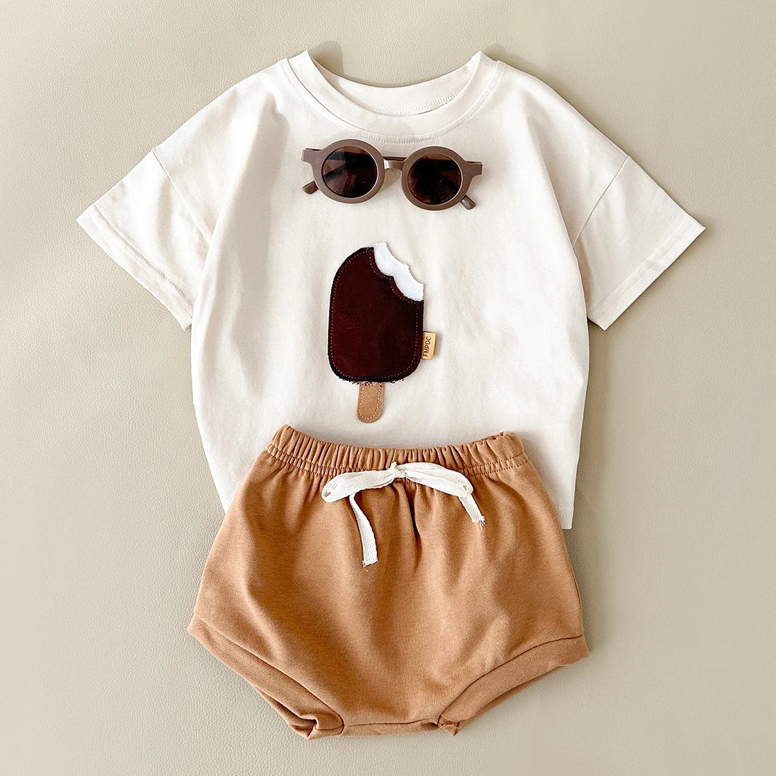 Newborn Summer Baby Children Clothing Set Boy Girl 2PCS Ice Cream Patch T-shirt+Triangle Shorts Cotton Infant Suit Kids 0-3Y