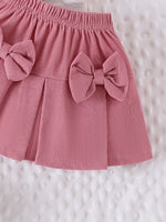 2PCS Winter New Style For 0-3 Year Old Girls, Comfortable Sweet And Cute Bubble Sleeves, Love Chapter Top + Pink Short Skirt Set