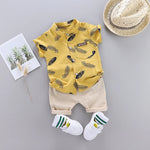 0-3 Year Old Baby Summer Feather Print Shirt Short Sleeve Suit