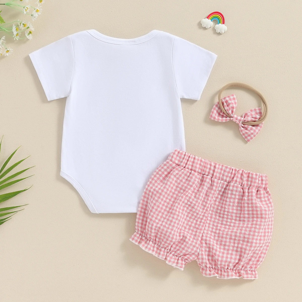 Citgeett Summer Infant Baby Boys Girls Outfits Short Sleeve Romper + Plaid Shorts + Headband Set Casual Clothes