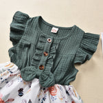 Citgeett Summer 1-5Years Baby Girls Dress Bowknot Flowers Print Ruffles Sleeve Knee Patchwork Length A-Line Dress