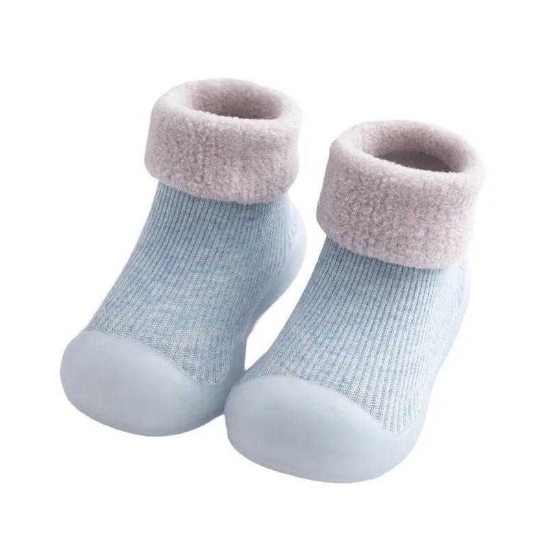 Baby Autumn Winter Fleece Thickened Soft Soled Non Slip Casual Shoes Boys Girls Pure Cotton Socks Shoes Kids Simple Casual Shoes