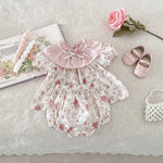 Floral Muslin Baby Girl Summer Set – 2PCS T-Shirt & Shorts Outfit with Bow Detail (0–12 Months)