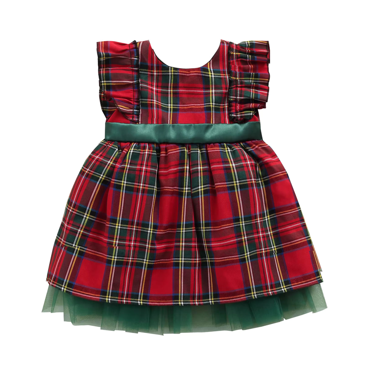 Toddler Girl Christmas Plaid Dress with Bow – Ruffle Sleeve A-Line Holiday Outfit (6M–6T)