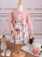 0-3 Years 2PCS Birthday Party Clothing Set Pink Long Sleeves Coat+Flower Dress for Kids Girl Fashion Wedding Dinner Skirt Outfit