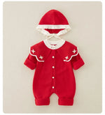 Knitted Patchwork Baby Romper with Hat – Embroidered Long Jumpsuit for Girls (1–3 Years)