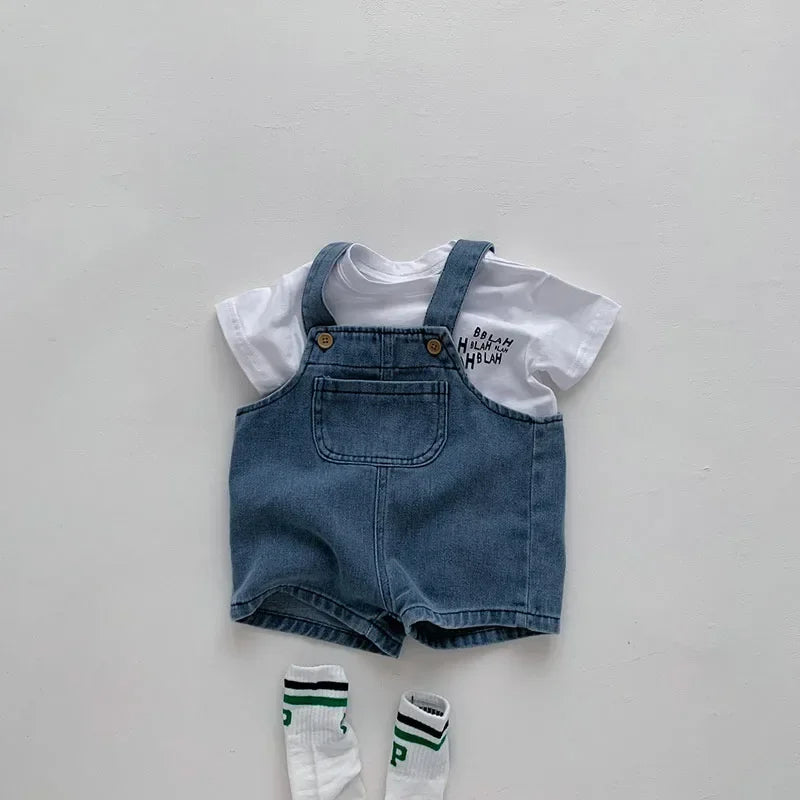 2024 Summer Baby Clothing Set Toddler Girls Clothes Suit Infant Tee and Denim OverallBoys Outfit