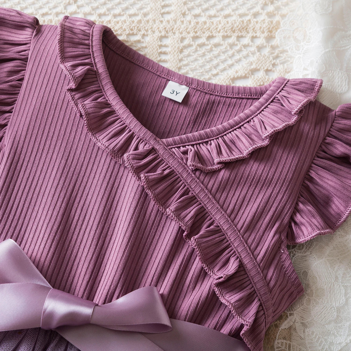 New Children's Dress for 3-8 Yrs Summer Dress Lotus Leaf Edge Design Bow Lace Up Star Sequin SweetTulle Kids Dresses for Girls