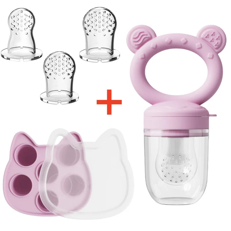 Baby Fruit Food Feeder & Mini Freezer Nibble Tray with Lid Breastmilk Popsicle Molds Silicone Infant Self Feeding Food Pacifier