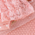 2PCS Autumn 0-1 Year Old Girl Baby Sweet And Cute Round Collar, Pit Strip, Flower Skirt, Long-Sleeved Suit + Bow Hair Band