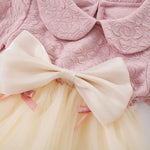 Cute Bow Collar Mesh Dress for Baby Girls – Puff Sleeve Princess Outfit (0–1 Year)