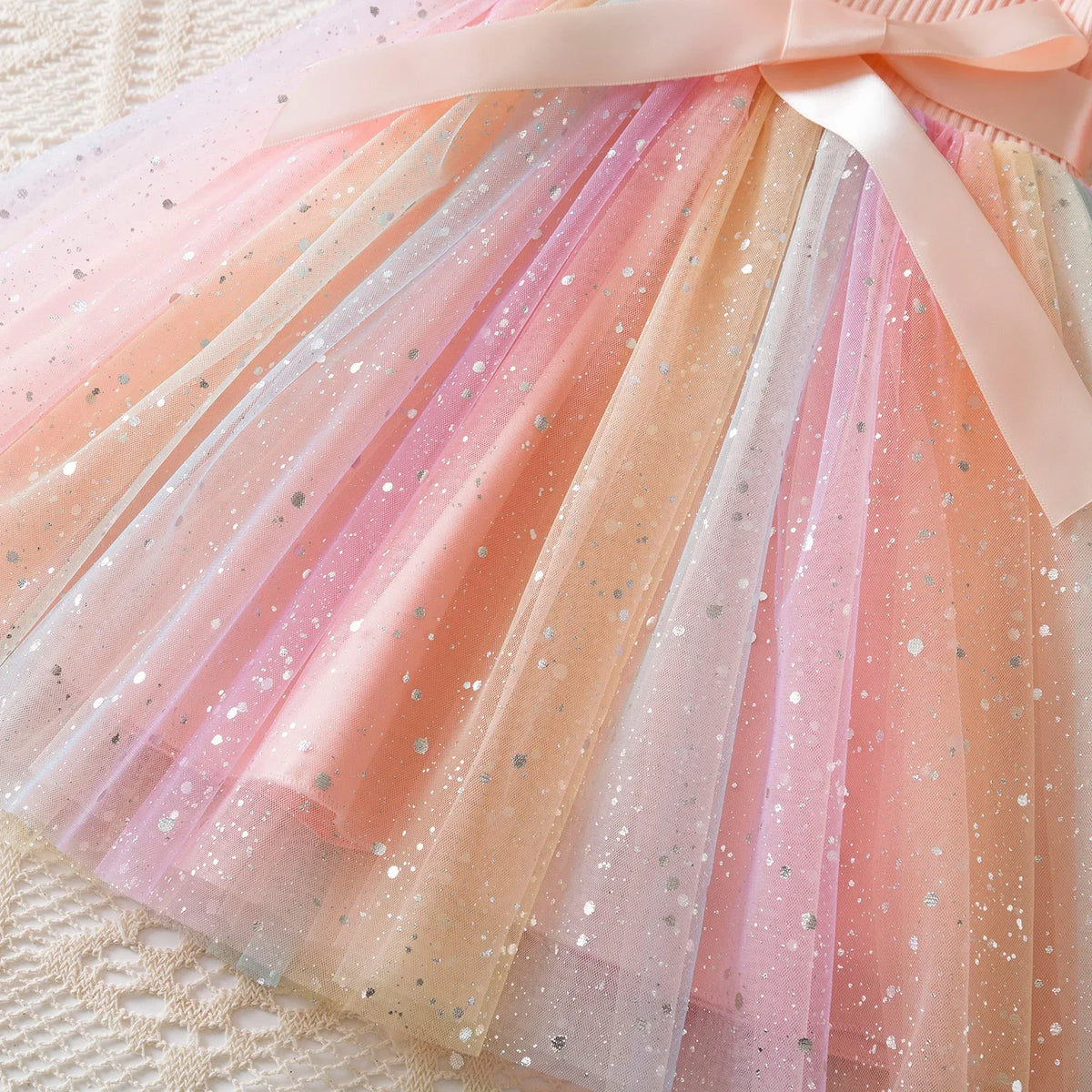 New Girls Dress for Sequins Birthday 1-5Y Toddler Girls Rainbow Tulle Dress Sweet Kids Princess Dress for Girls 2025 Summer Wear