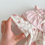 Floral Muslin Baby Girl Summer Set – 2PCS T-Shirt & Shorts Outfit with Bow Detail (0–12 Months)