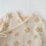 Floral Jacquard Knit Baby Set – 4PCS Autumn & Winter Outfit with Coat, Pants, Hat & Socks (1–3 Years)