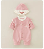 Knitted Patchwork Baby Romper with Hat – Embroidered Long Jumpsuit for Girls (1–3 Years)