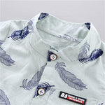 0-3 Year Old Baby Summer Feather Print Shirt Short Sleeve Suit