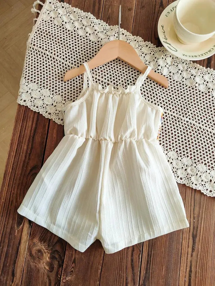 Summer Girls Romper Casual Daily Style Retro Colorful Floral Pattern Comfort Halter Sleeveless Romper Shorts Children's Clothing