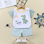 Cotton Tees+Shorts 2-piece Tracksuit Set Kid Cartoon Zebra Dinosaur Print Summer Suit Children Boys Girls Baby 1-6 Years Clothes