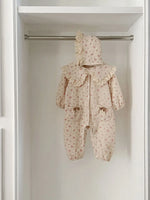 Floral Lace Hooded Romper for Baby Girls – Korean Style Cotton Onesie (1–3 Years)