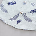 0-3 Year Old Baby Summer Feather Print Shirt Short Sleeve Suit