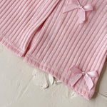 Baby Girl 3D Rose Knit Set – Pink Knitted Top & Beige Puff Skirt Outfit for Autumn (0–3 Years)