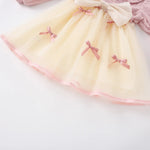 Cute Bow Collar Mesh Dress for Baby Girls – Puff Sleeve Princess Outfit (0–1 Year)