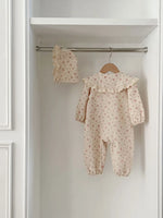 Floral Lace Hooded Romper for Baby Girls – Korean Style Cotton Onesie (1–3 Years)